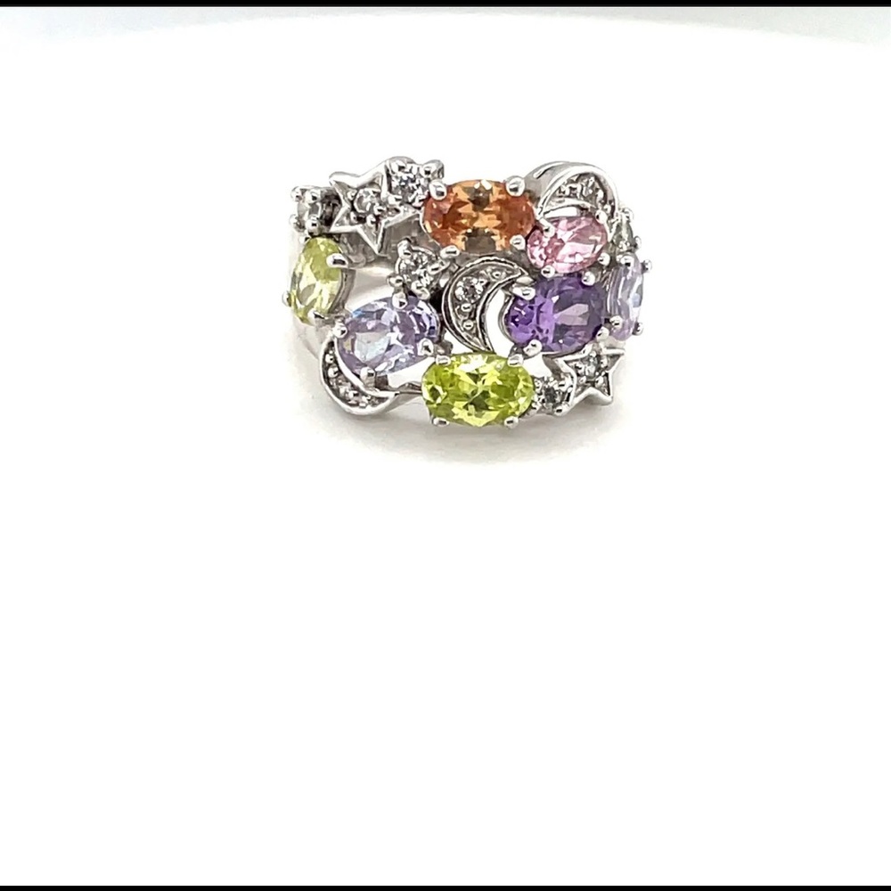 925  Sterling Silver Multicolor ring with CZ stones Size 5.75